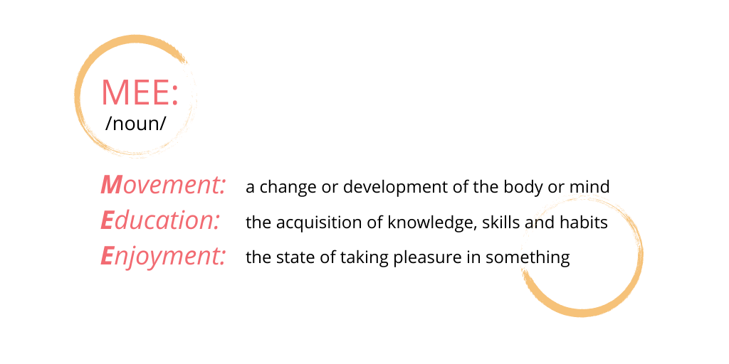 movement_ – a change or development of the body or mind education_ – the acquisition of knowledge, skills and habits enjoyment_ – the state of taking pleasure in something